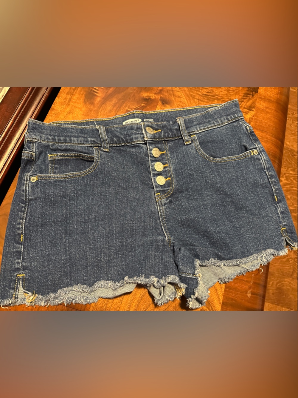 Old Navy Dark Blue Denim Button-Front Frayed Hem Shorts